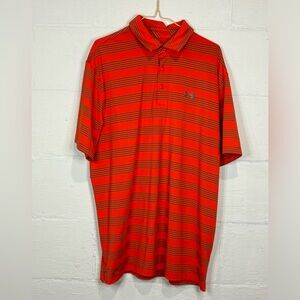 Under Armour Men’s Orange Striped Short Sleeve Polo Loose Fit Shirt Sz Large